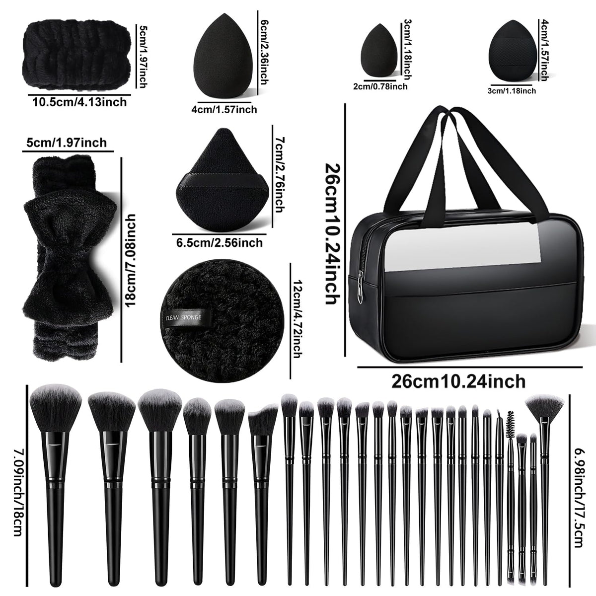 HGHDBT Juego de 40 pinceles de maquillaje negros Kit de maquillaje...