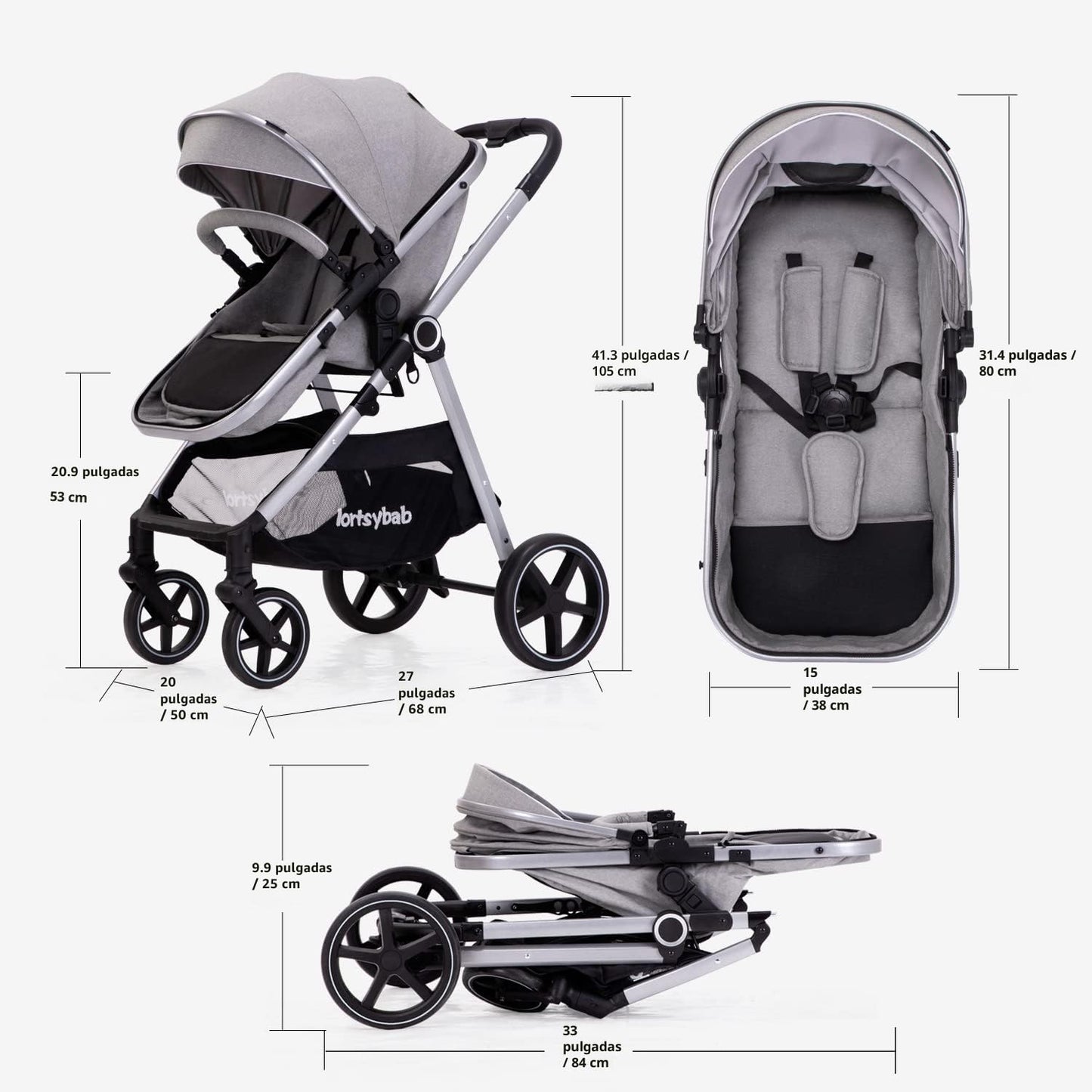 Lortsybab Cochecito de bebé 2 en 1 \u2013 Cochecito plegable para r...