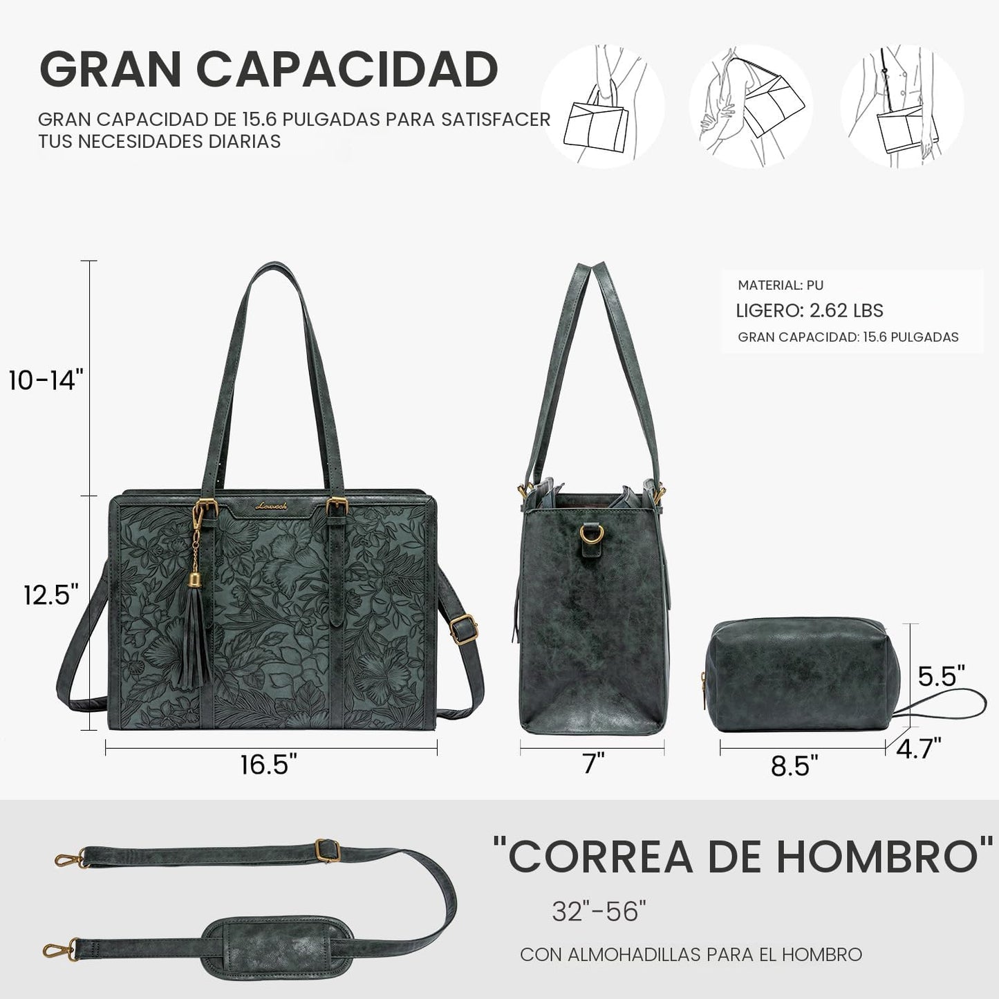 LOVEVOOK Bolsa para laptop para mujer, de piel vintage, de 15.6 pul...