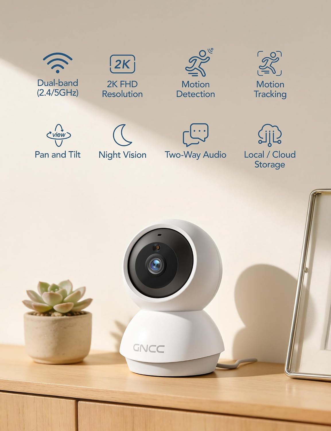 GNCC Cámaras WiFi 2K para seguridad del hogar, cámara de seguridad...