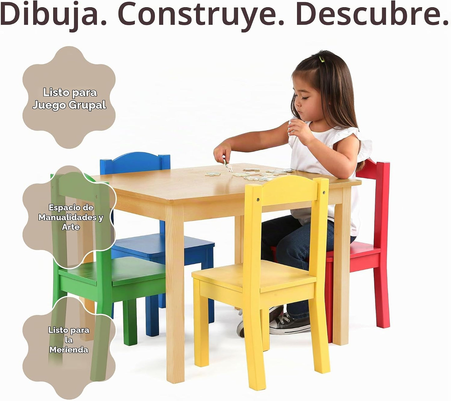 Humble Crew Juego de mesa y 4 sillas de madera para niños, natural\...