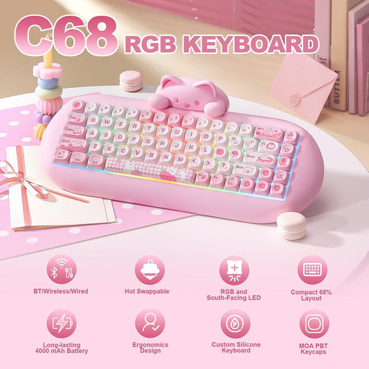 YUNZII C68 Teclado mecánico inalámbrico, diseño de 65%, intercambio...
