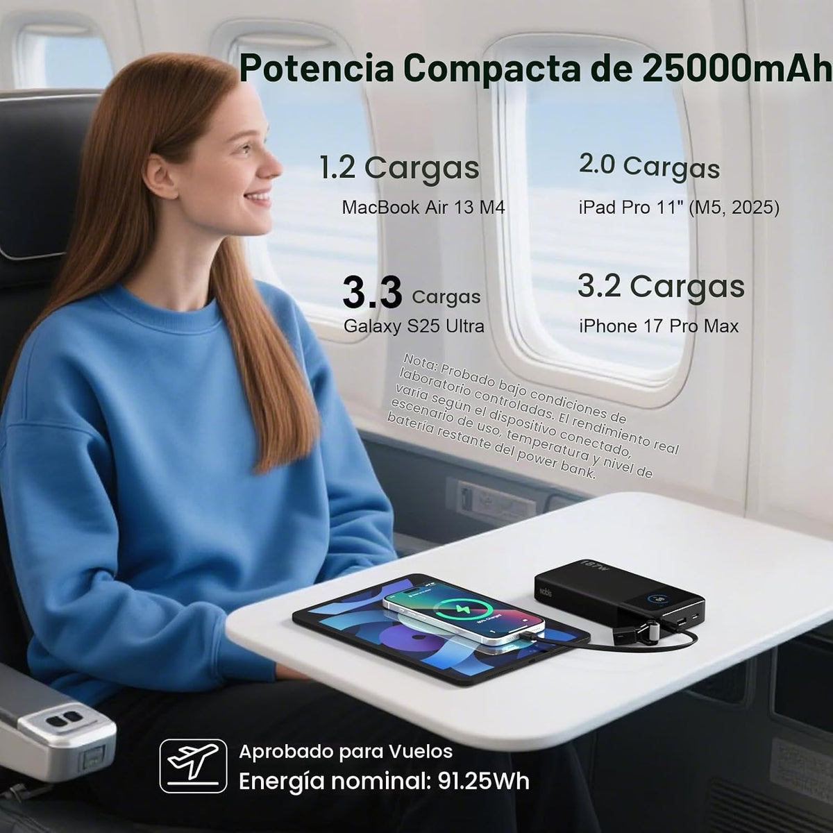 NOBIS Cargador portátil 187W 25000mAh Power Bank con aplicación Sma...