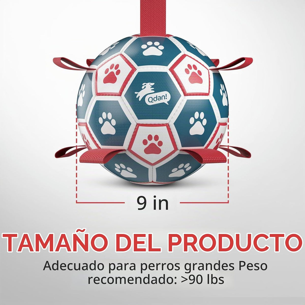 QDAN Balón de fútbol grande para perros con correas, pelotas grande...