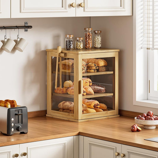 WOWLIVE Panera de bambú para encimera de cocina, contenedor grande...