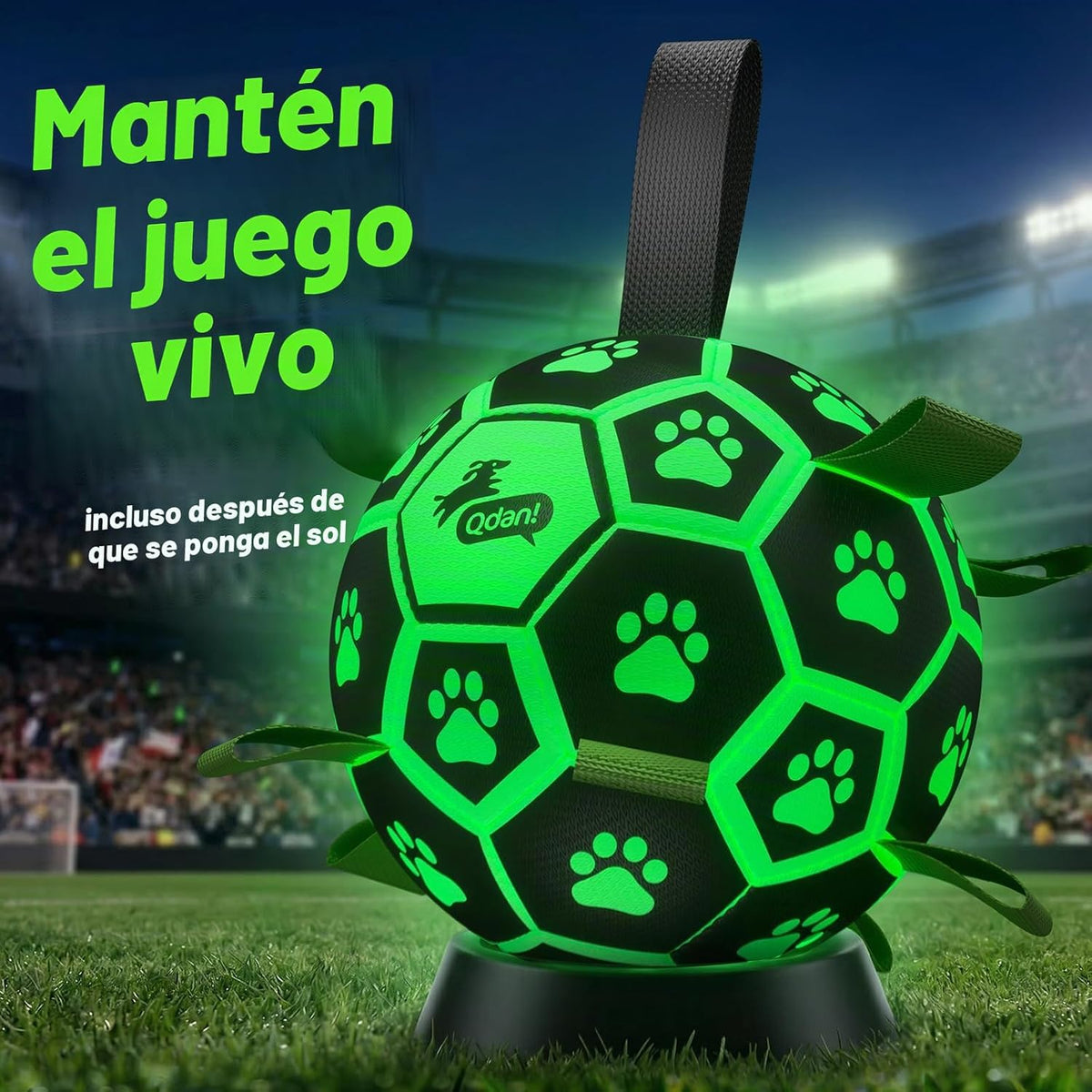 QDAN Pelota de fútbol que brilla en la oscuridad para perros con co...