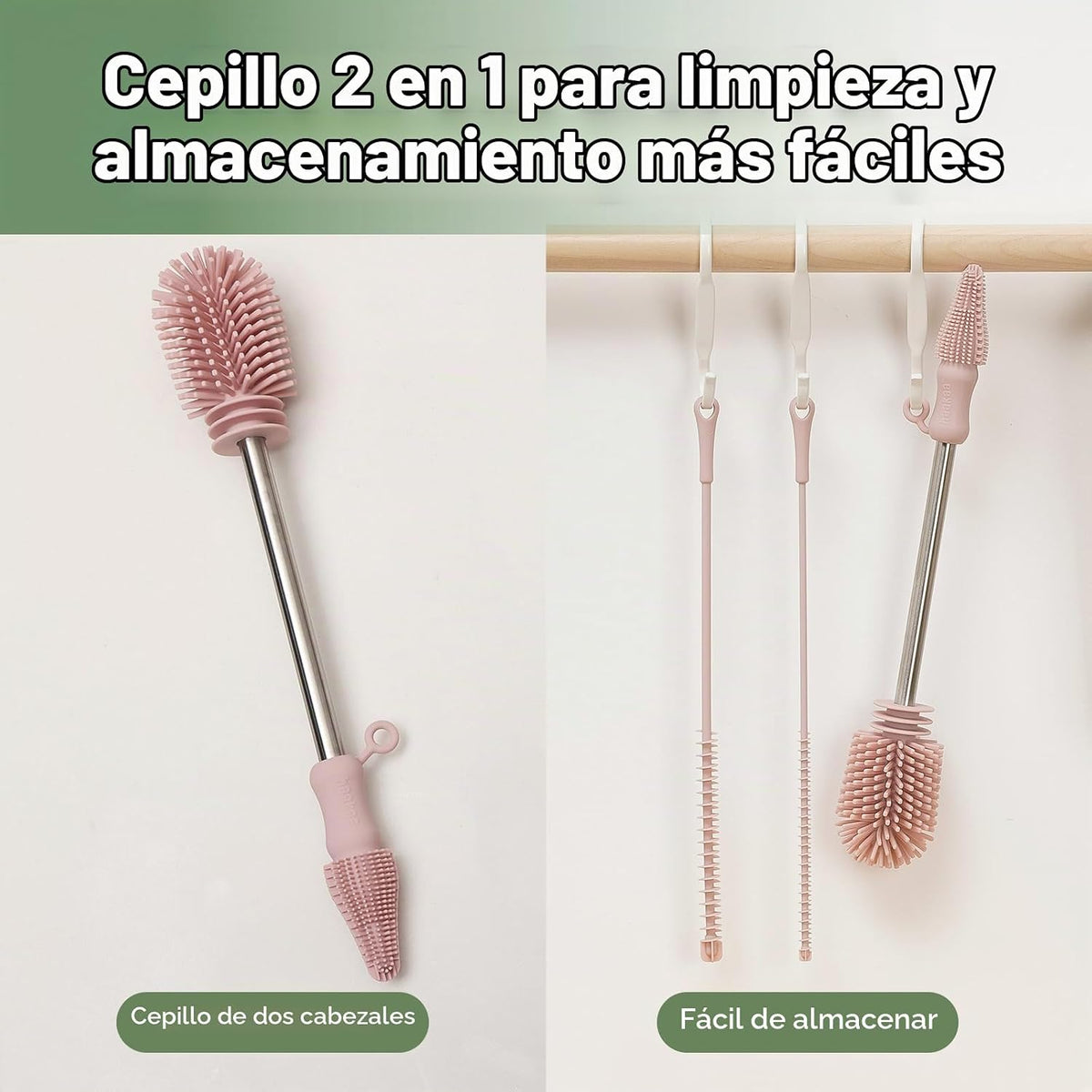 Haakaa Kit de cepillo de limpieza de silicona, rosa, limpiador de c...