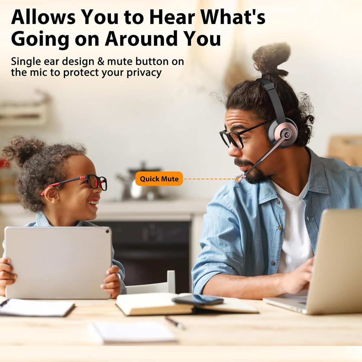 Auriculares inalámbricos con micrófono para el trabajo, auriculares...