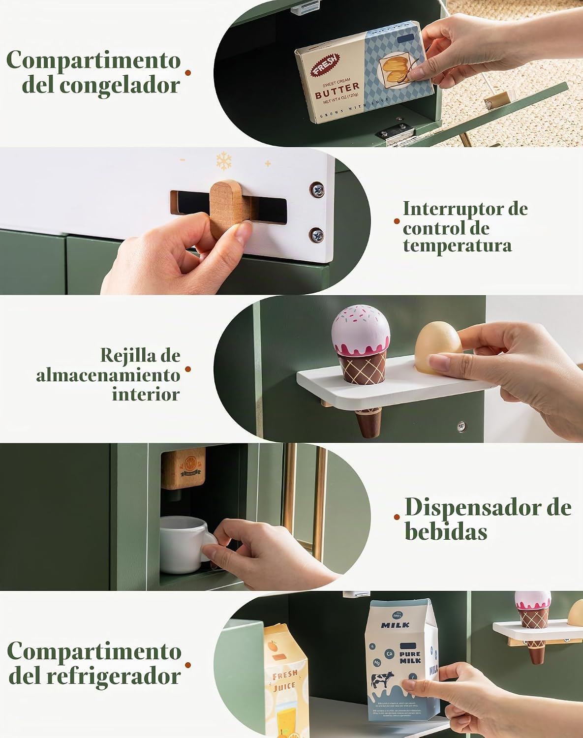 ROBOTIME Nevera de Juguete de Madera - Juego de Cocina de Juguete c...
