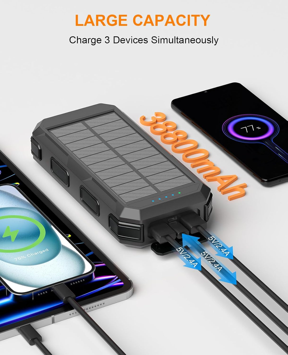 Cargador solar de 38800 mAh, cargador portátil de carga rápida USB-...