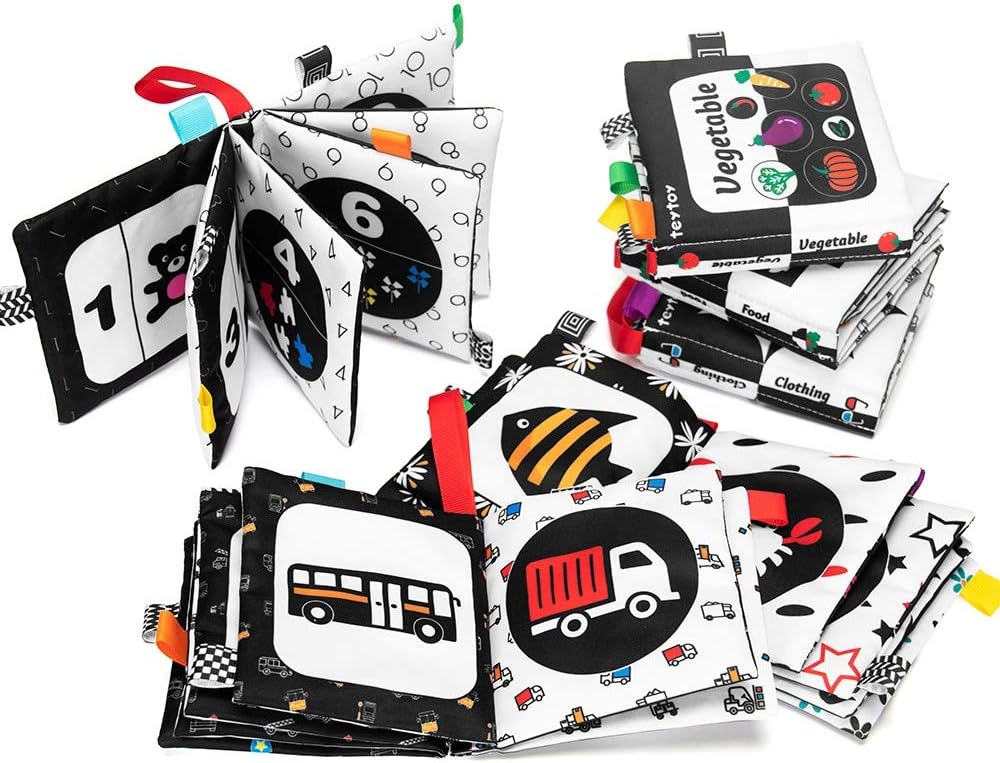 teytoy Juego de 6 libros de tela suave para bebé, color blanco y ne...