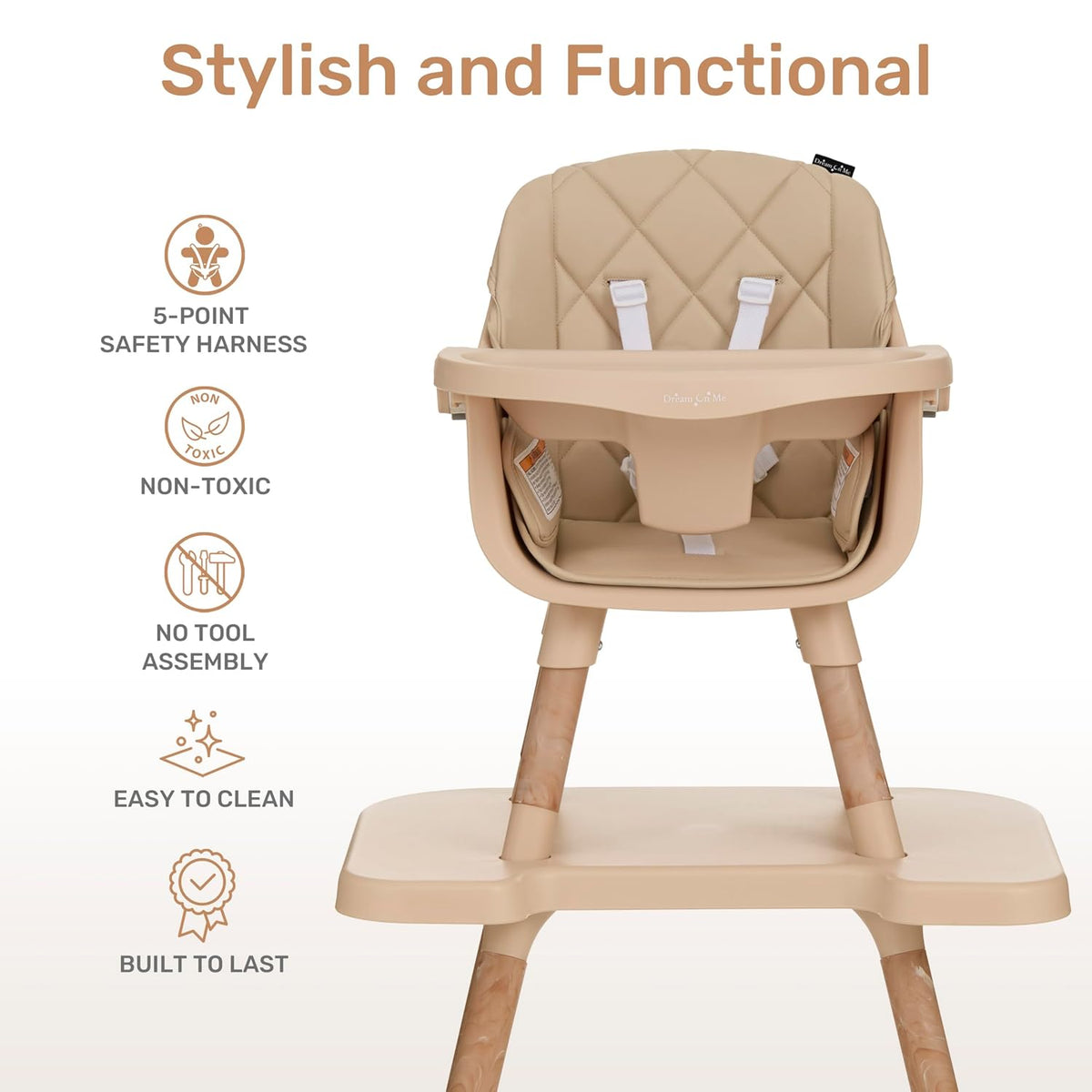 Dream On Me Luna - Silla alta convertible 4 en 1 para bebé en beige...