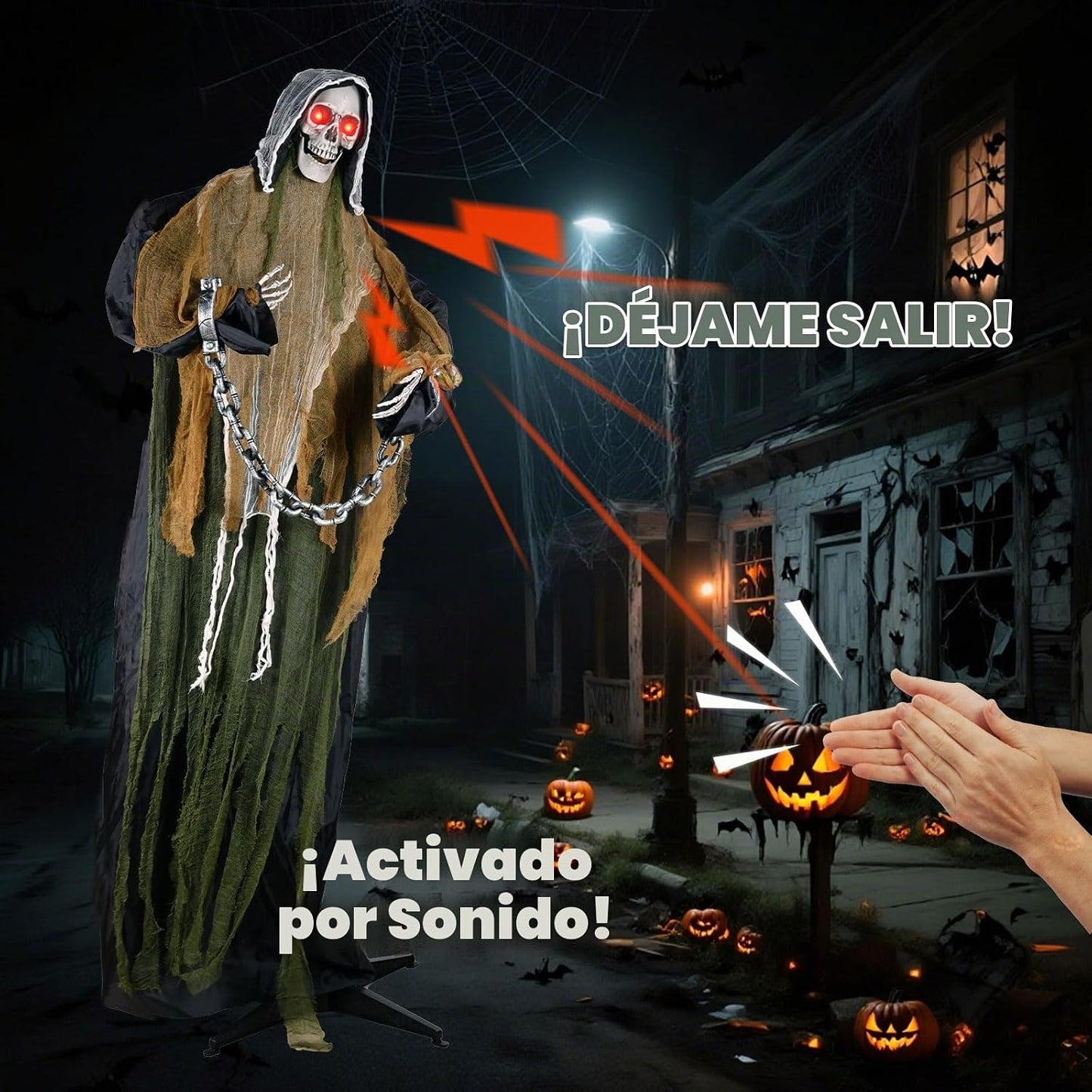 MGparty - Parca animatrónica de Halloween de 74 pulgadas para decor...