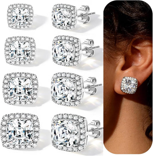 4 pares de aretes de plata para mujer, chapados en plata de 18 quil...