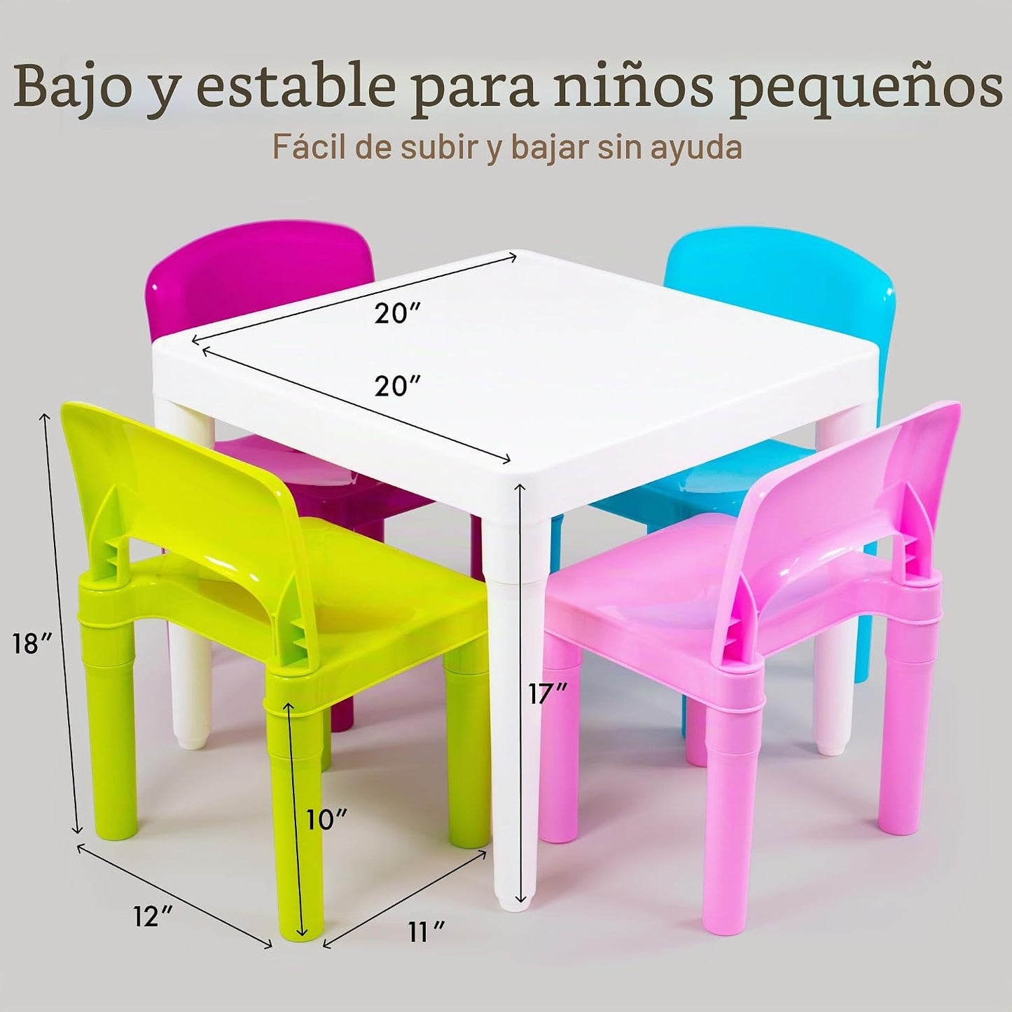 Tot Tutors - Juego de mesa y silla cuadrada de 5 piezas para niños...