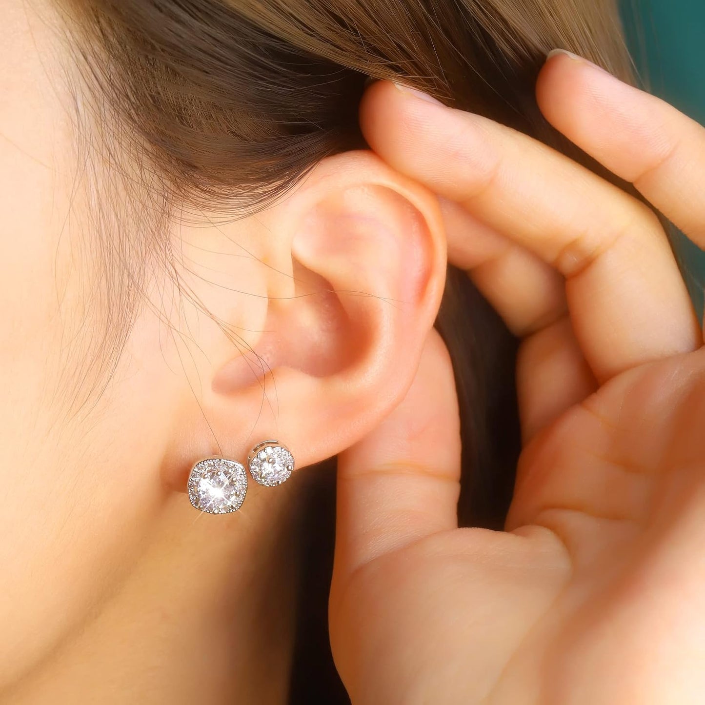ALEXCRAFT Aretes de tuerca de plata de ley para mujeres y niñas, ci...