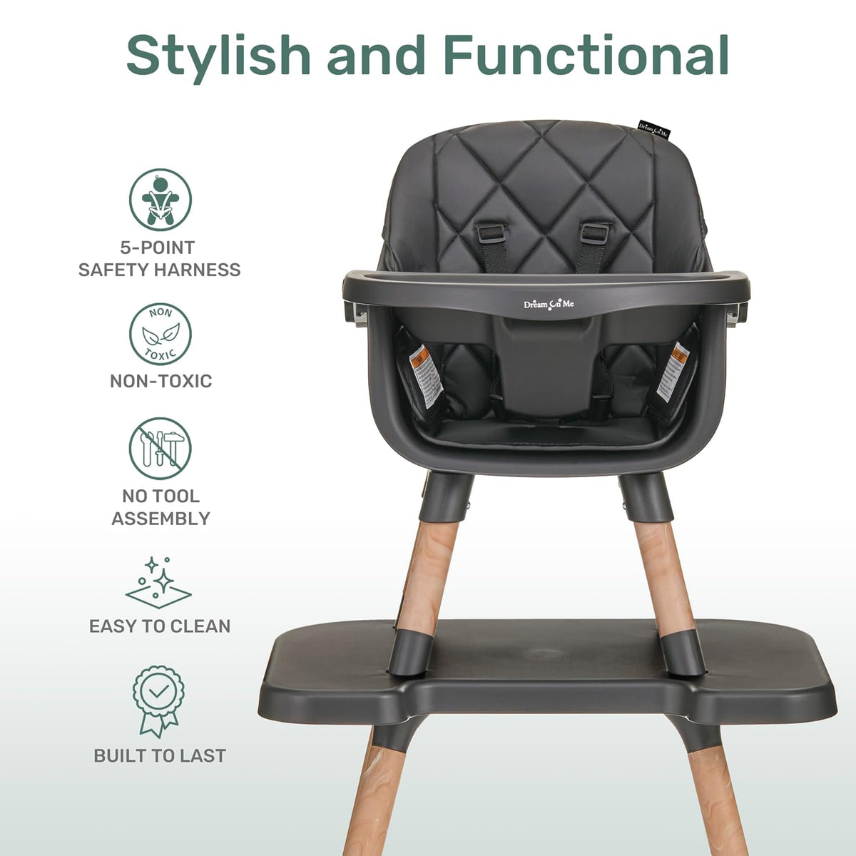 Dream On Me Luna - Silla alta convertible 4 en 1 para bebé, color n...