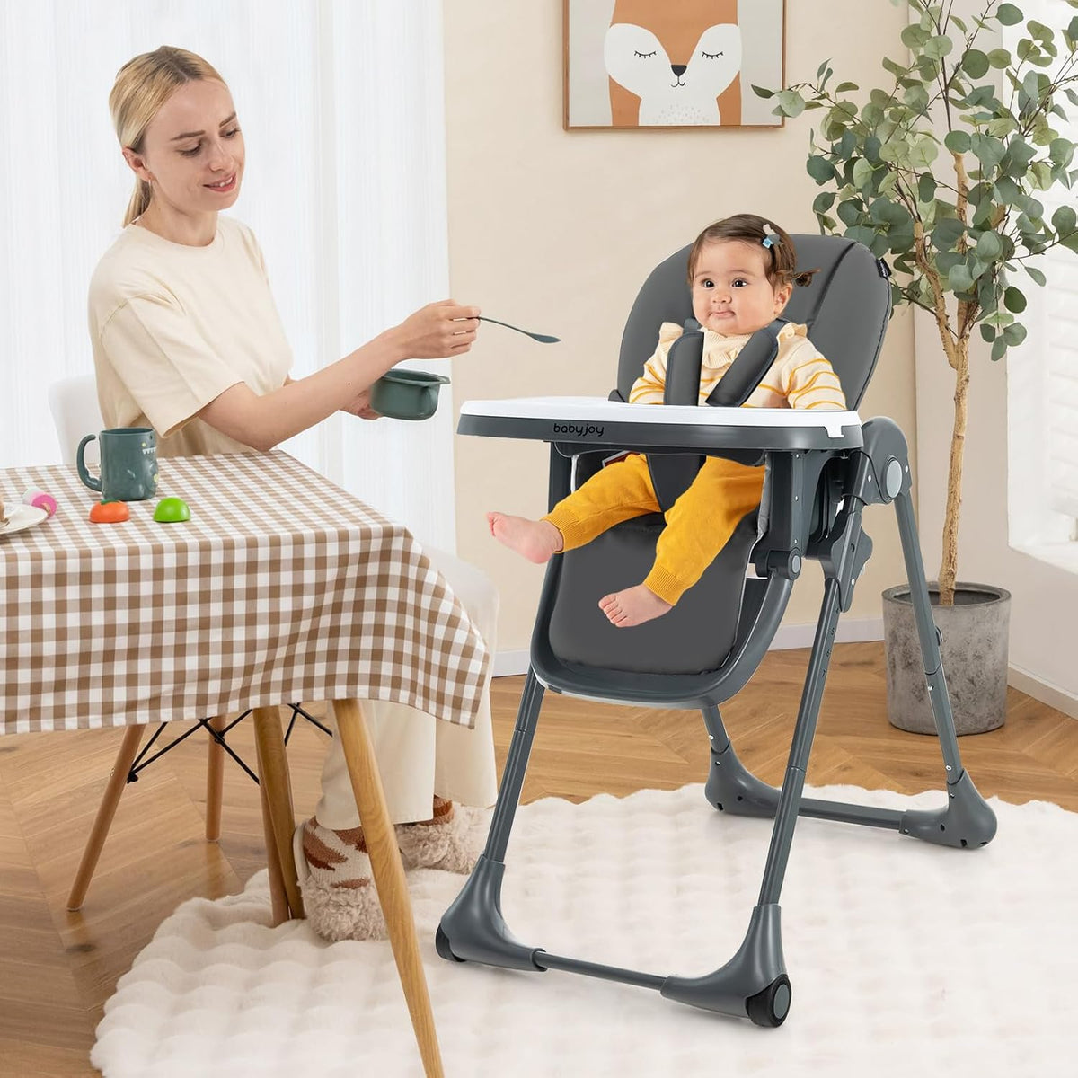 BABY JOY Silla alta convertible para bebés y niños pequeños, altura...