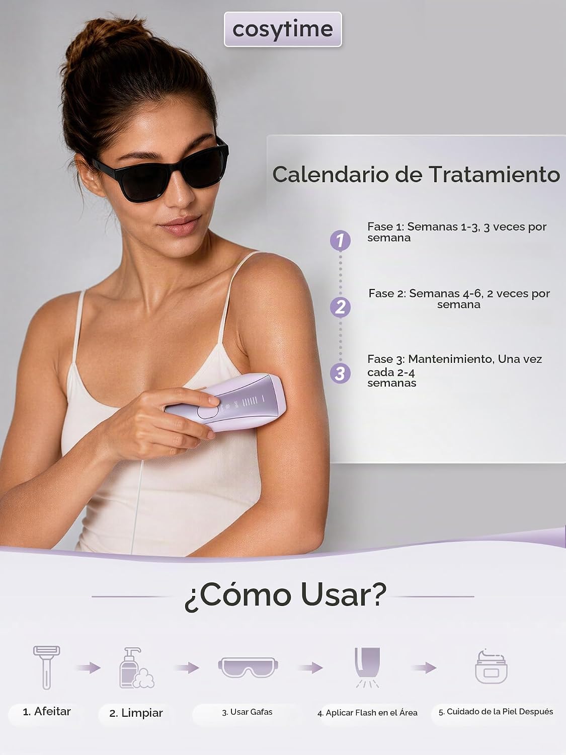 Cosytime Depilación láser IPL para mujeres y hombres, dispositivo d...