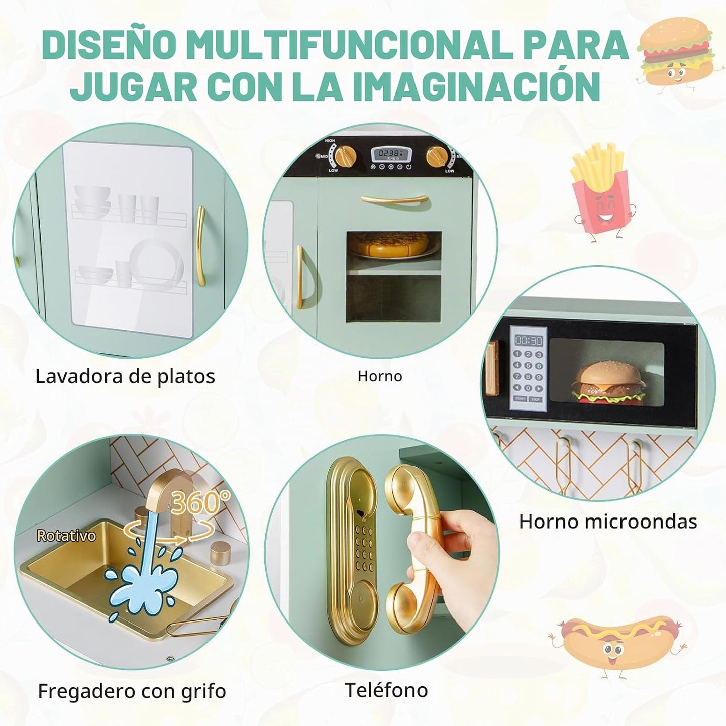 Costzon Juego de cocina para niños, juego de juguetes de cocina de...