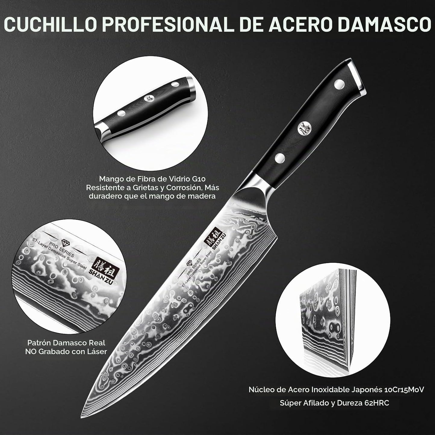Juego de cuchillos de cocina de Damasco SHAN ZU, juegos de cuchillo...