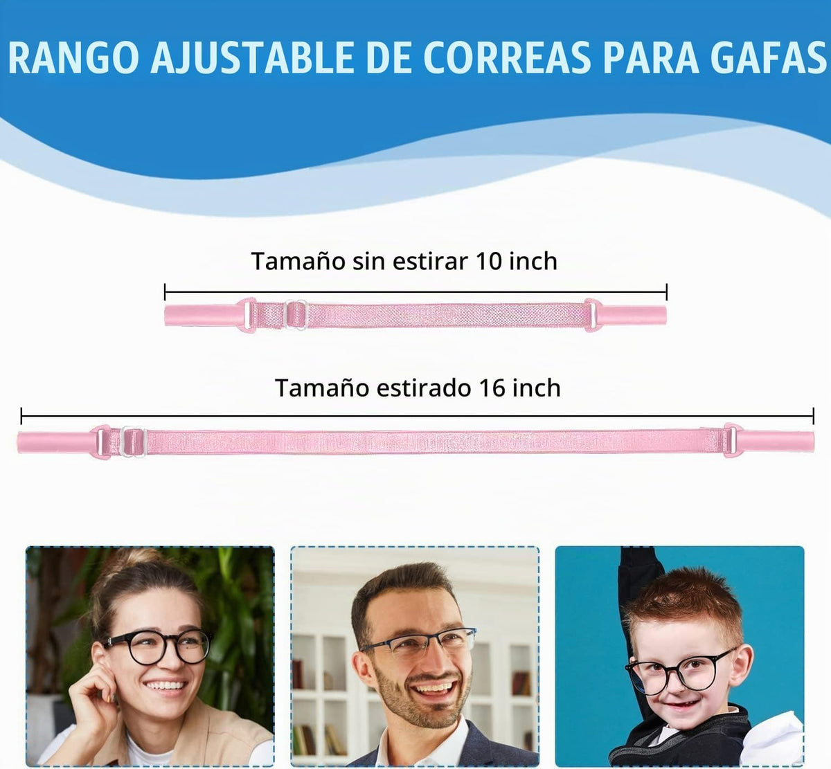 Enenfly Correas ajustables para gafas, paquete de 3 retenedores de...