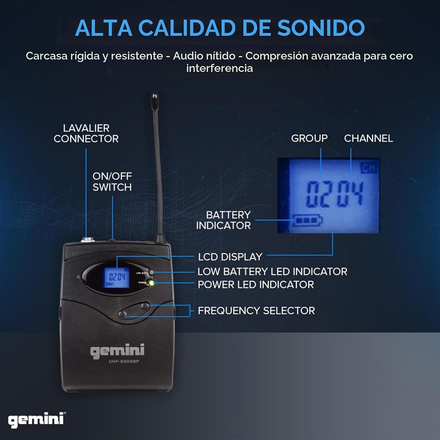 Gemini Auriculares duales UHF y sistema de micrófono inalámbrico La...