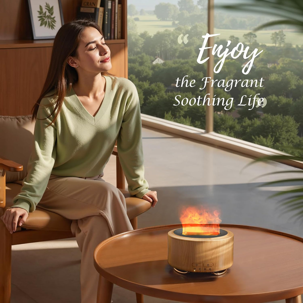 SOLEILHOME Difusor de aceite esencial para el hogar: luz de llama d...