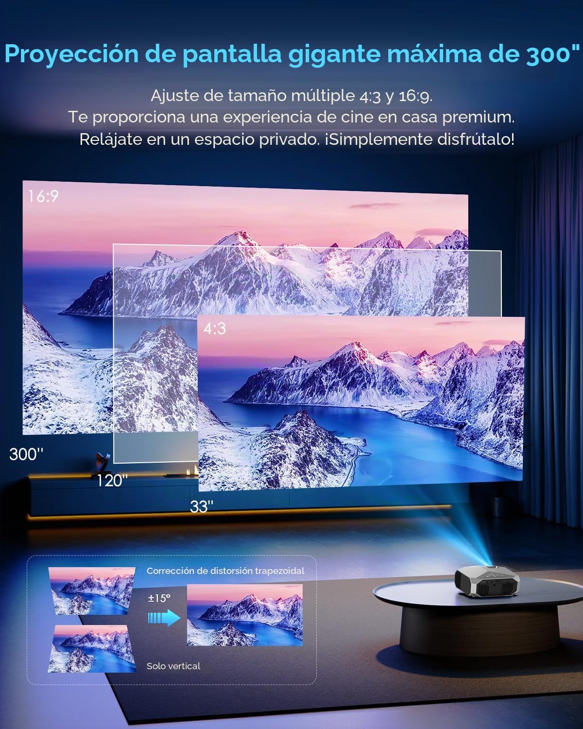 Proyector con WiFi y Bluetooth, proyector de película portátil para...