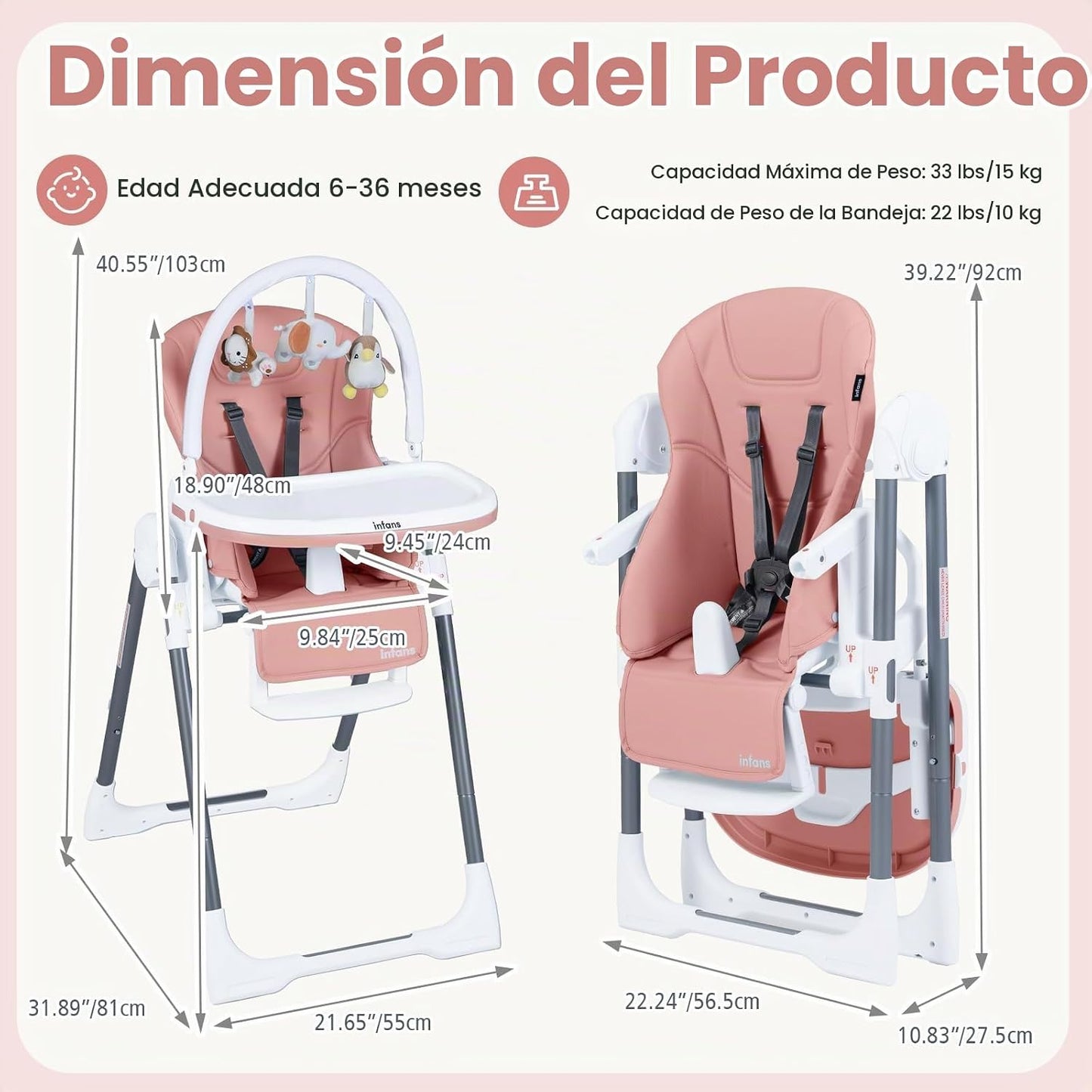 INFANS Silla alta para bebés y niños pequeños, silla alta plegable...