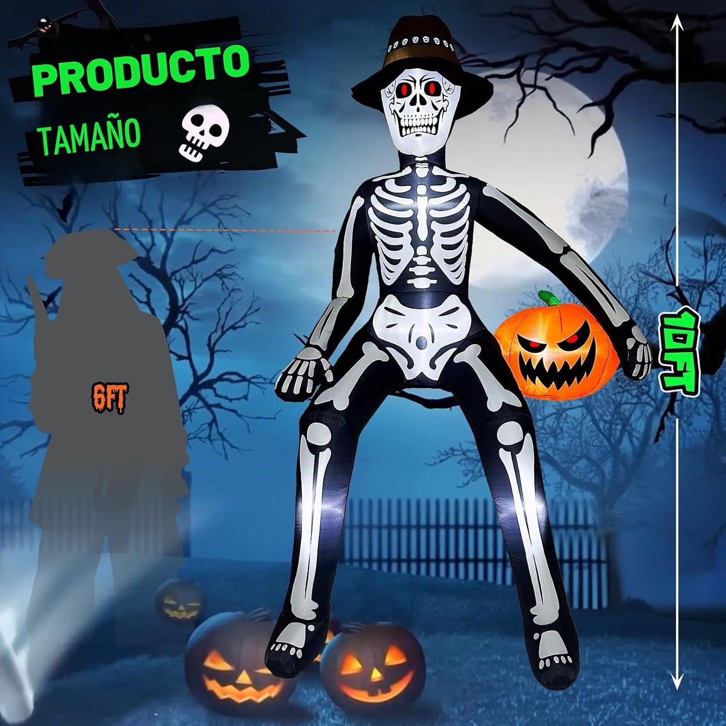 OurWarm Esqueleto gigante de 10 pies para decoración de Halloween p...