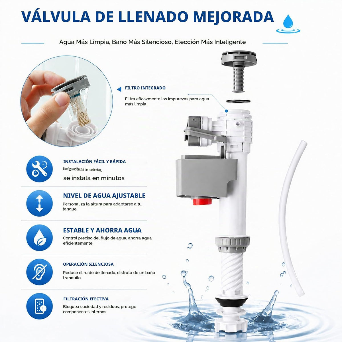 MinSha Válvula de llenado de inodoro con filtro, kit de repuesto un...