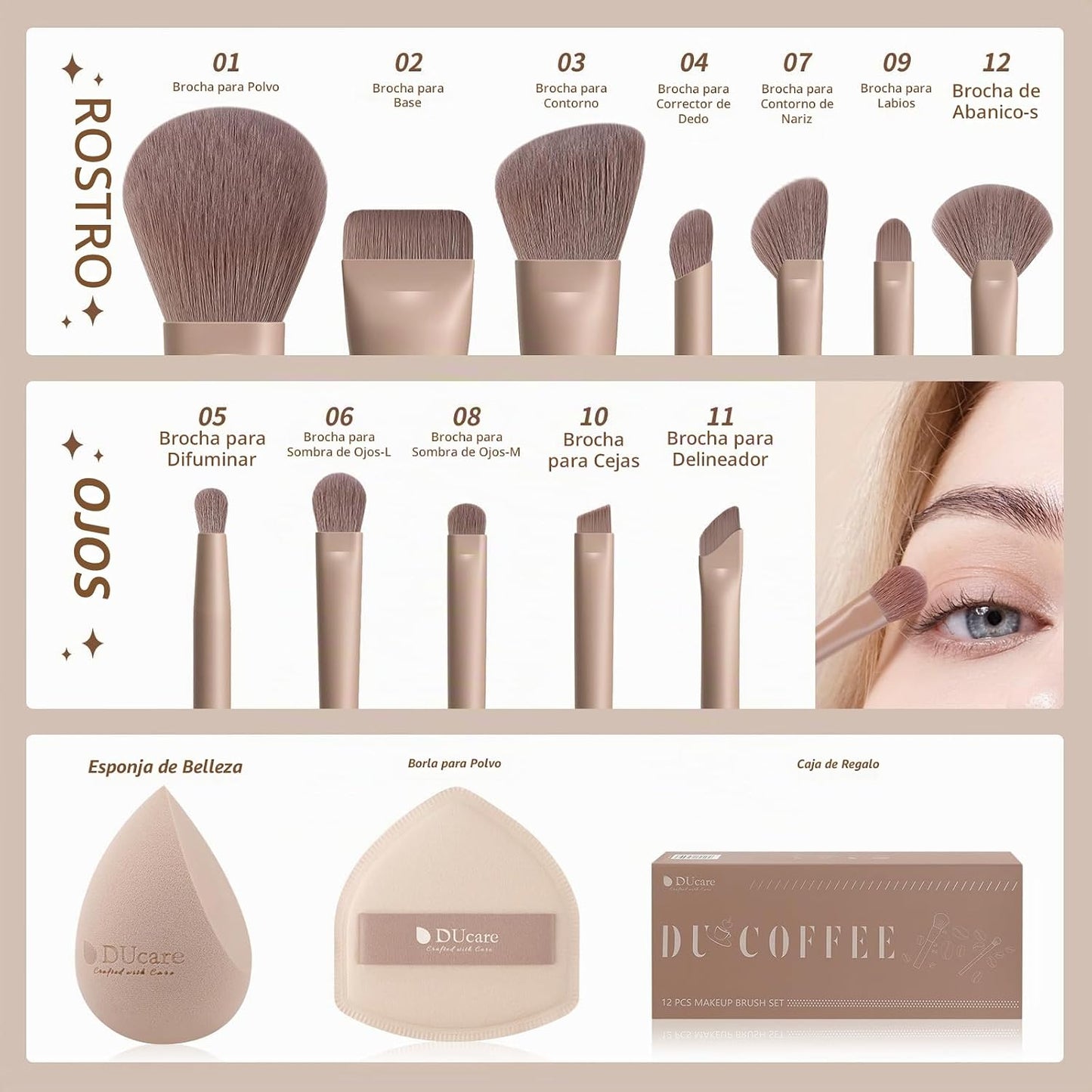 DUcare Juego de 14 brochas de maquillaje, 12 brochas de maquillaje...