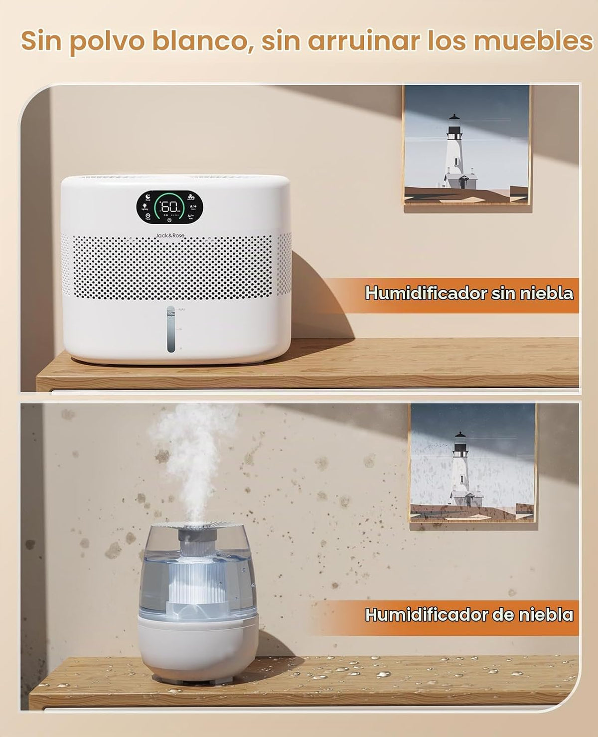 Humidificador evaporativo de mecha reutilizable para dormitorio, hu...