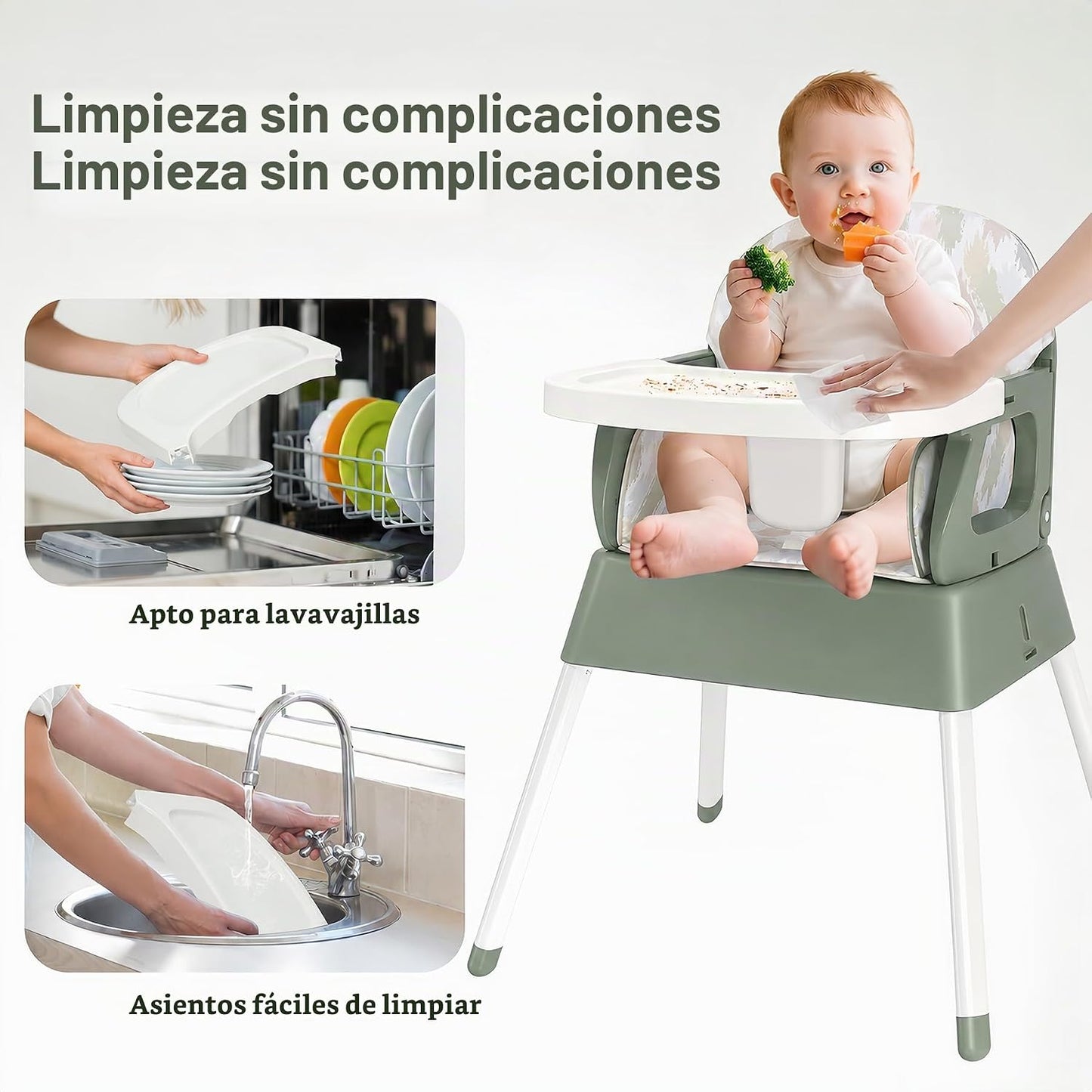 Silla alta portátil 4 en 1 convertible para bebés de 6 a 36 meses,...