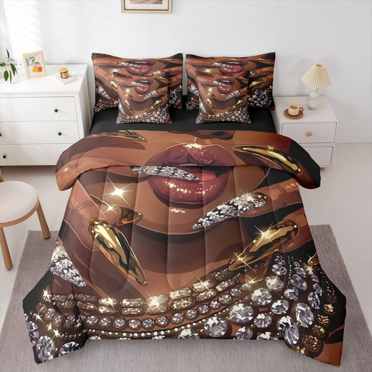 Erosebridal Juego de edredón de 7 piezas para mujer negra, cama Que...