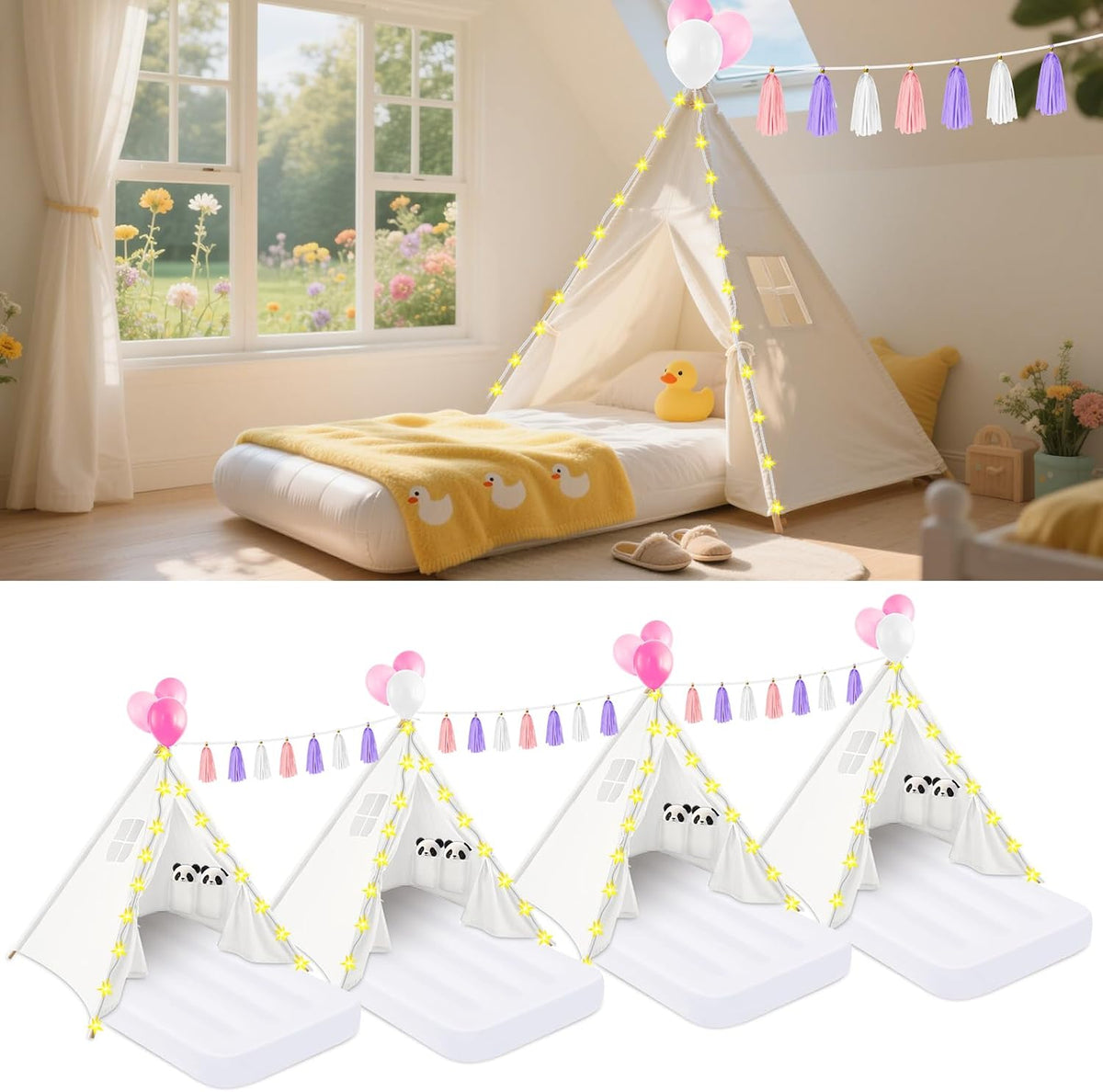 PLULON Paquete de 4 tiendas de campaña tipi para niños y niñas, tie...