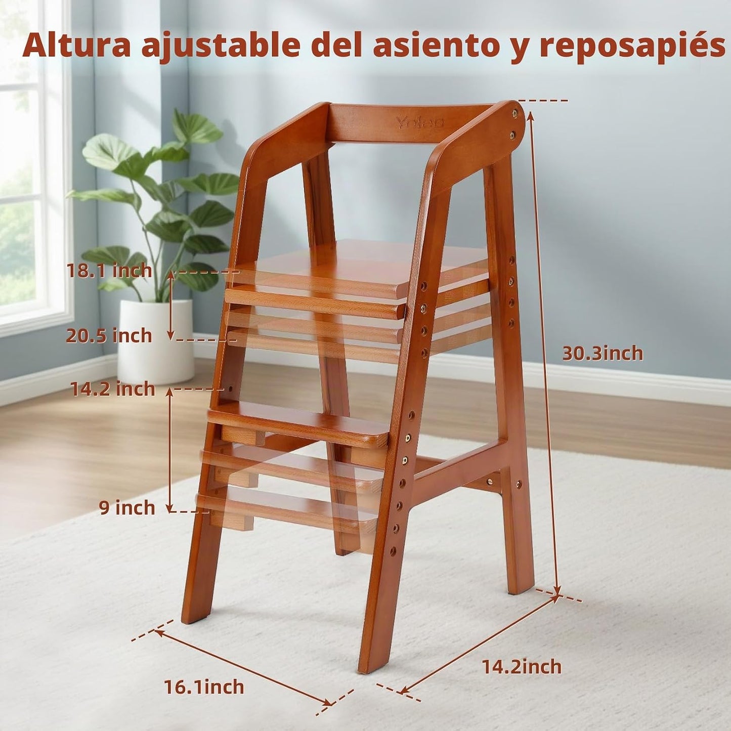 YOLEO Silla Alta de Madera para Niños de Pequeña Edad a Adolescente...