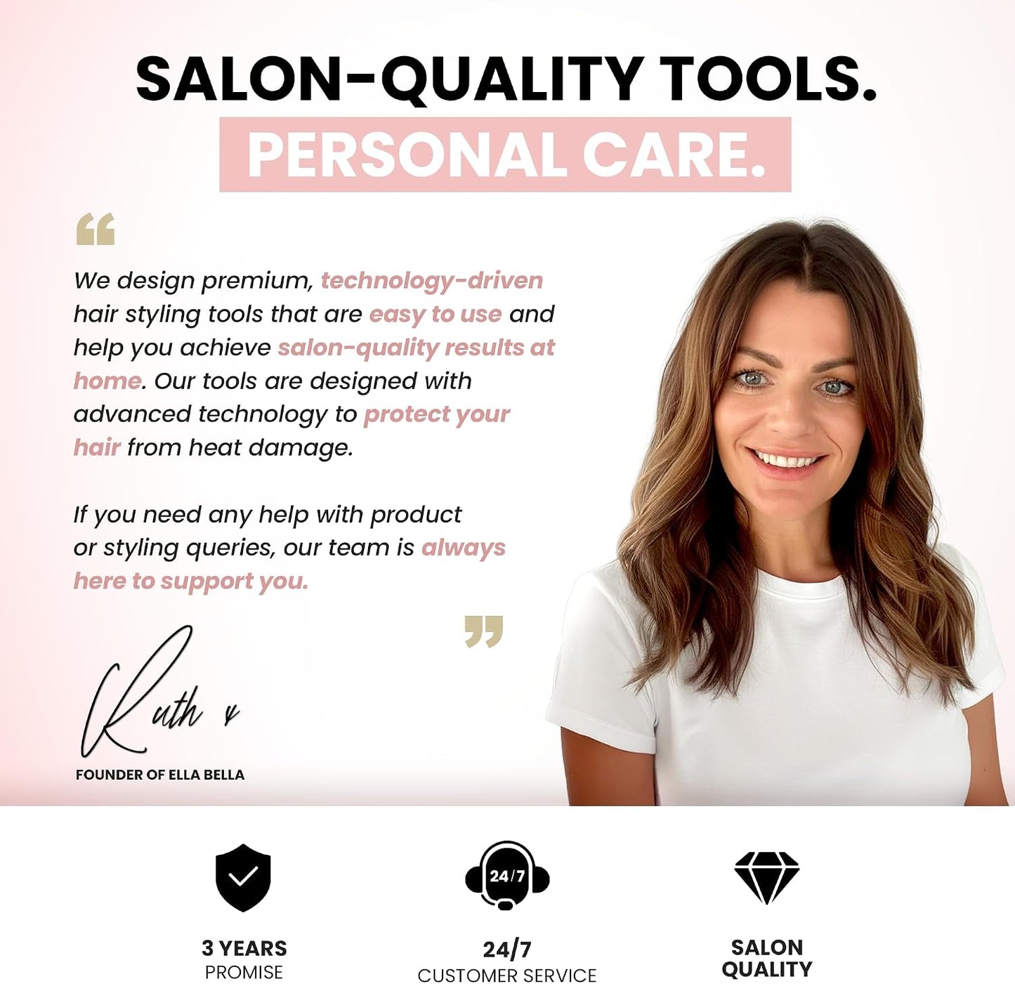 ELLA BELLA® Secador de cabello profesional con tapete inteligente -...