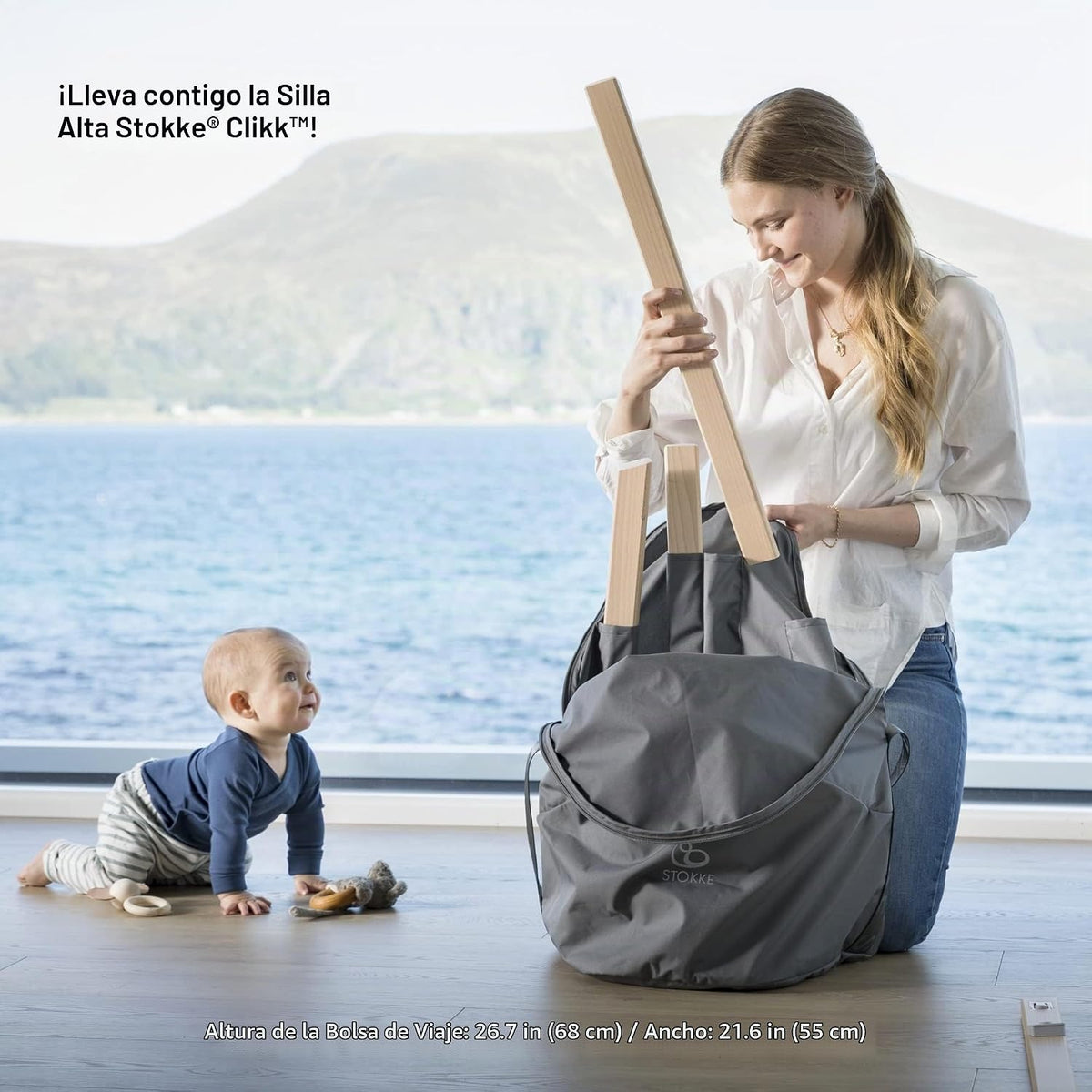 Stokke Clikk - Silla alta (gris nube) + bolsa de viaje (gris) - Sil...