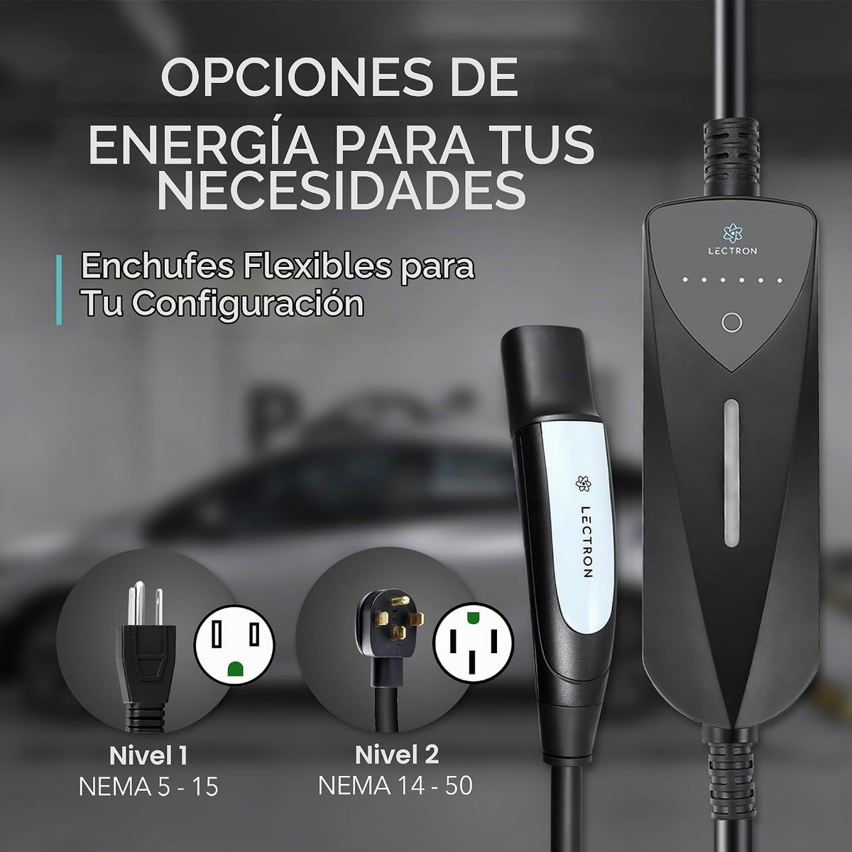 Lectron Cargador portátil EV Tesla NACS de nivel 1\/2 (8A - 40A), e...