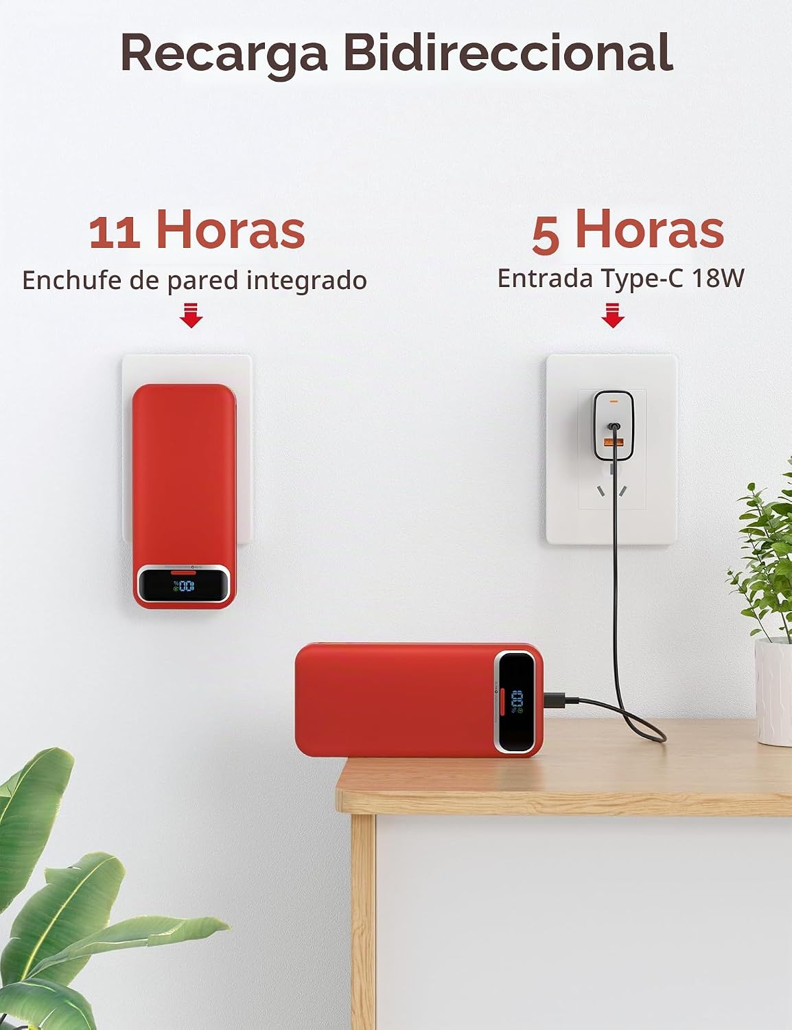 aonidi - Cargador portátil de 20000 mAh con cables integrados y enc...