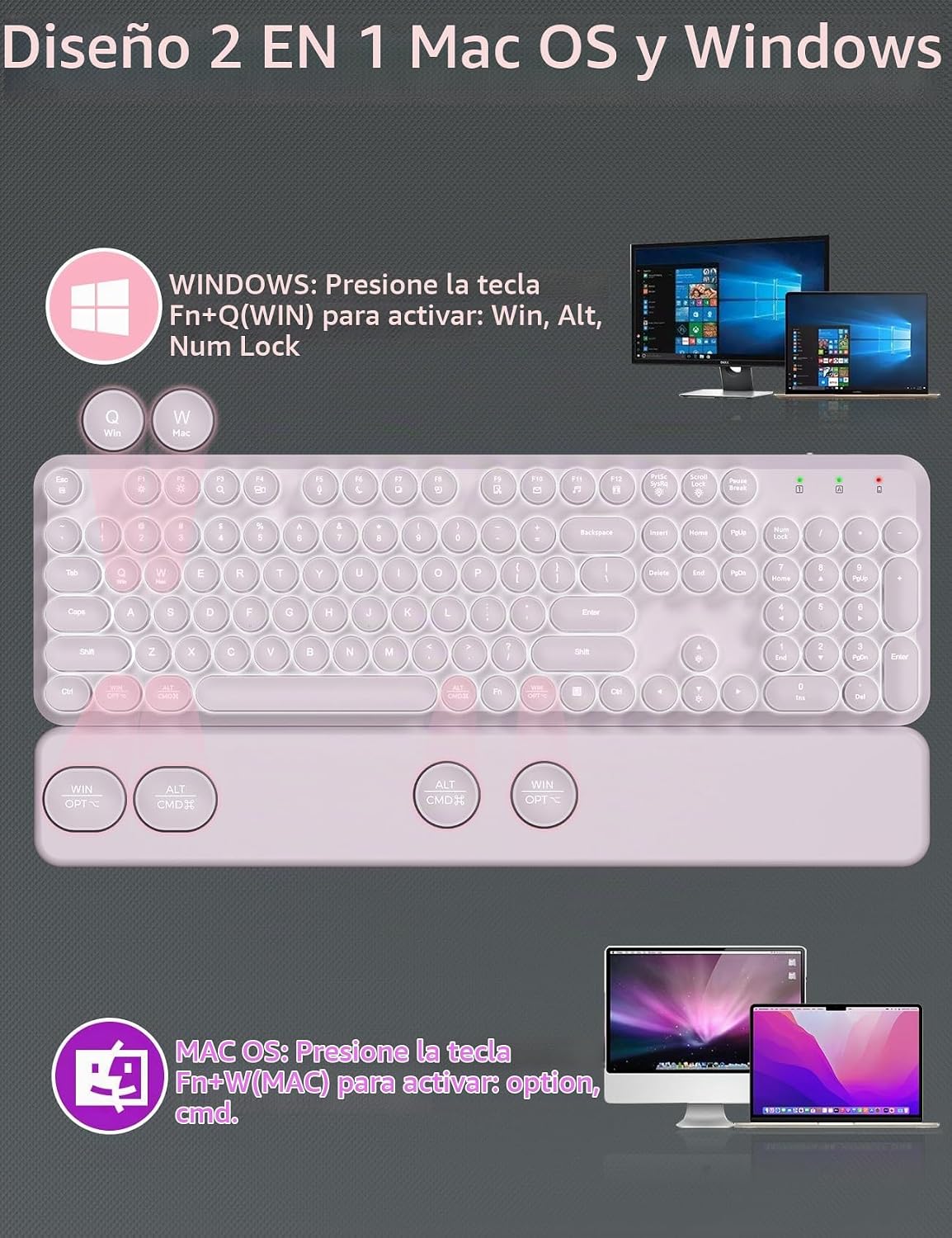 Teclado inalámbrico y mouse retroiluminados \u2013 Teclado de máqui...