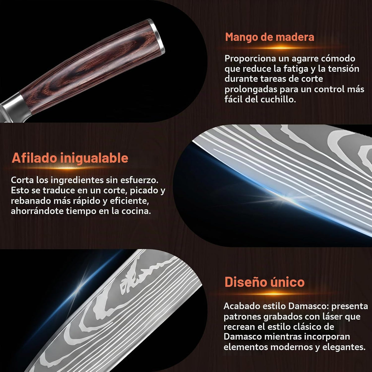 Juego de cuchillos de cocina con bolsa de rollo, juego de 9 cuchill...