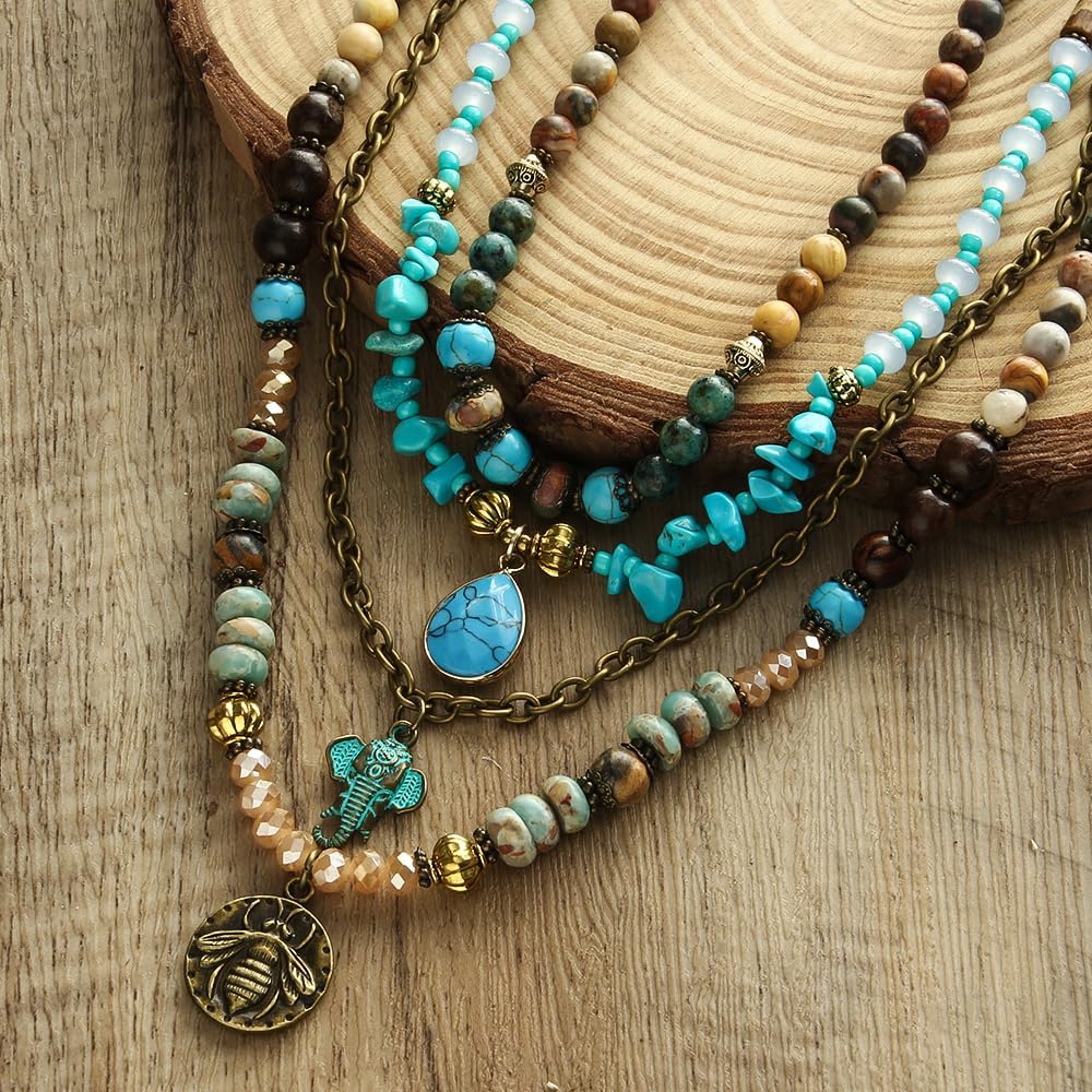 Yomisa Collares bohemios en capas para mujer, collar largo de cuent...