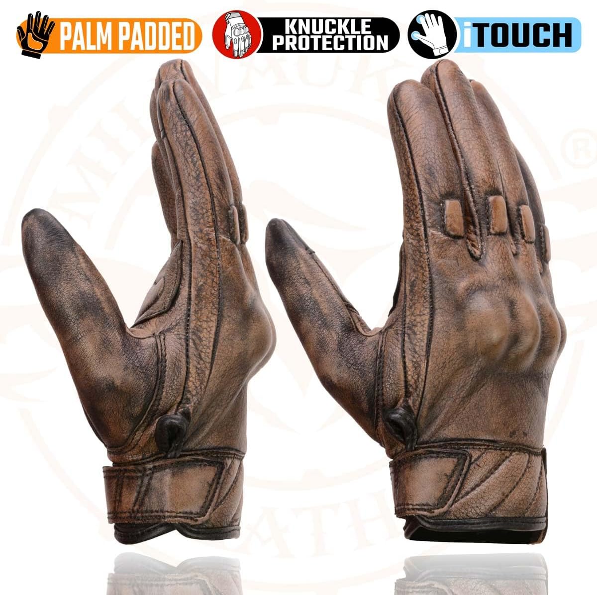 Milwaukee Leather MG7514 - Guantes de piel marrón para hombre, comp...