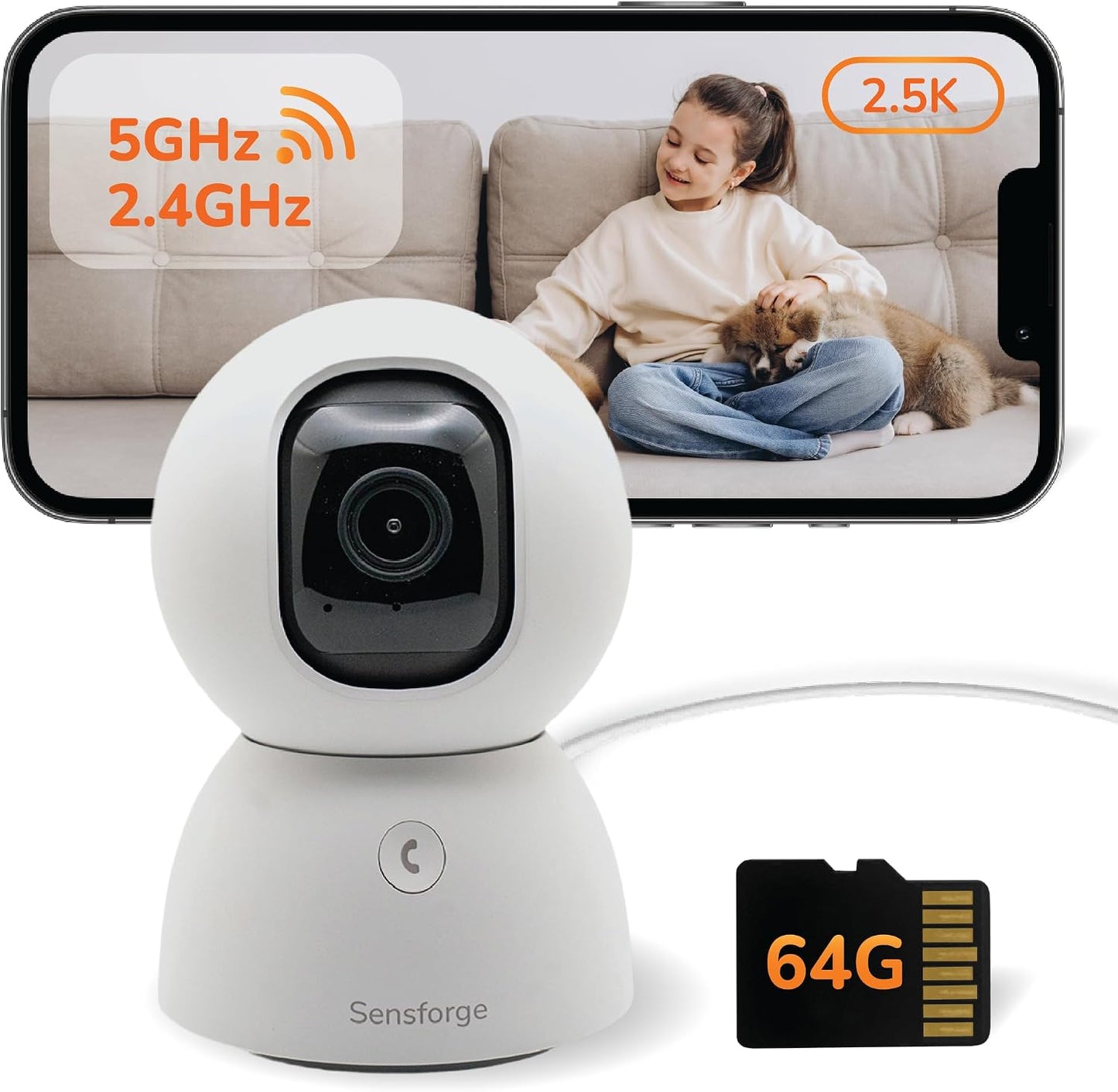 SensForge - Cámara de seguridad panorámica para interiores de 2.5K,...