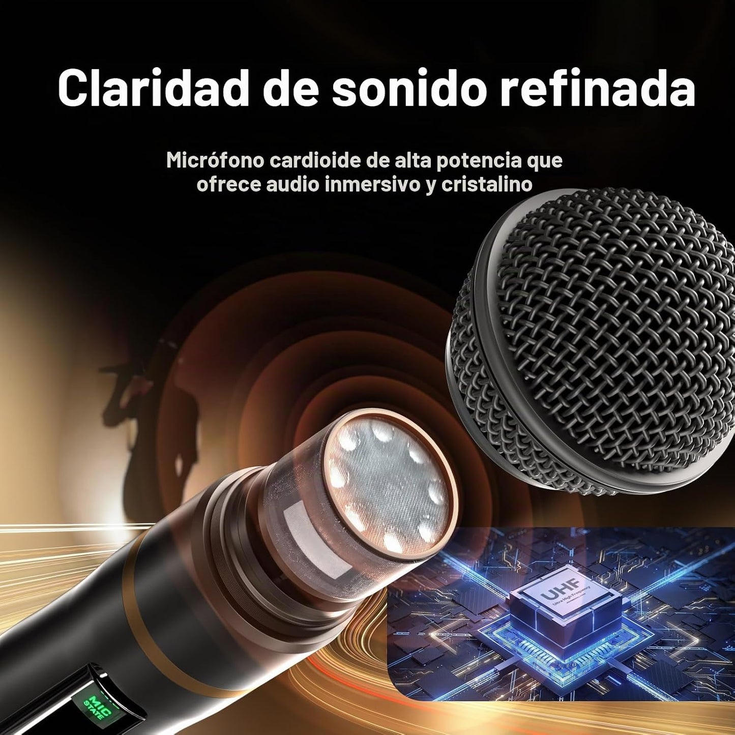 Gimkuls Sistema de micrófono inalámbrico de doble canal, 2 micrófon...
