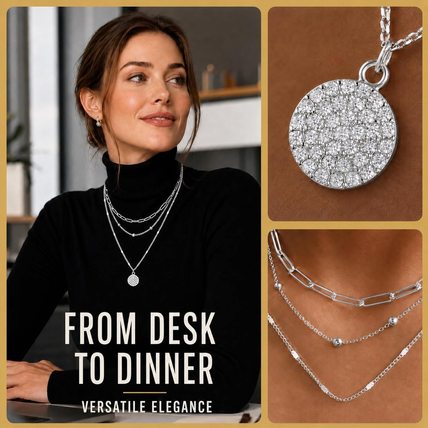 VYTOSA Collares en capas para mujer, juego de collar de oro platead...