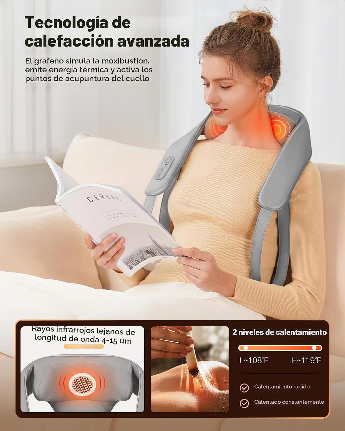 KNQZE Masajeador de cuello inalámbrico para aliviar el dolor de tej...